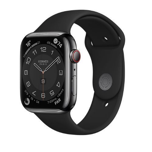 Apple Watch Series 7 (Cellular + GPS) - 32GB - 41mm - Space Black Hermes (Stainless Steel) Case with Black Rubber Sport Band by Apple - Refurbished - Very Good condition - US$157.49