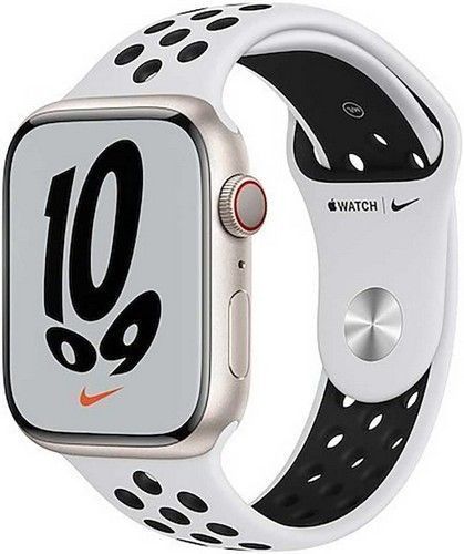 Apple Watch Series 7 (Cellular + GPS) - 32GB - 45mm - Starlight Nike (Aluminum) Case with Pure Platinum/Black Rubber Nike Sport Band by Apple - Image 2