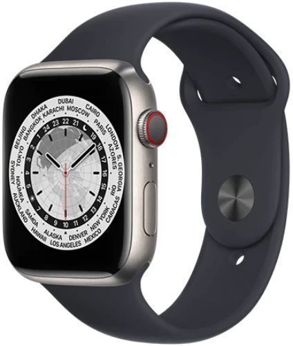 Apple Watch Series 7 (Cellular + GPS) - 32GB - 41mm - Titanium Titanium Case with Midnight Rubber Sport Band by Apple - Refurbished - Very Good condition - US$178.48