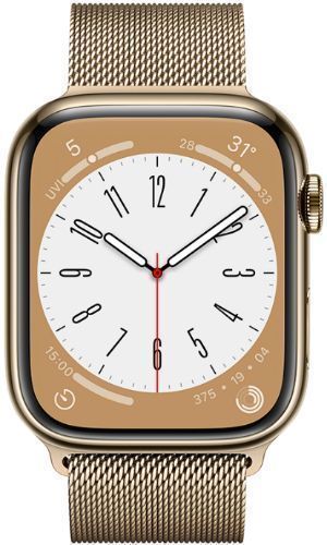 Apple Watch Series 8 (Cellular + GPS) - 32GB - 41mm - Gold Stainless Steel Case with Gold Rubber Milanese Loop Band by Apple - Refurbished - Good condition - US$162.44