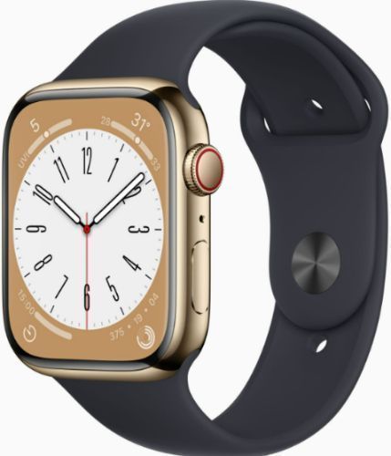 Apple Watch Series 8 (Cellular + GPS) - 32GB - 41mm - Gold Stainless Steel Case with Midnight Rubber Sport Band by Apple - Refurbished - Very Good condition - Image 2