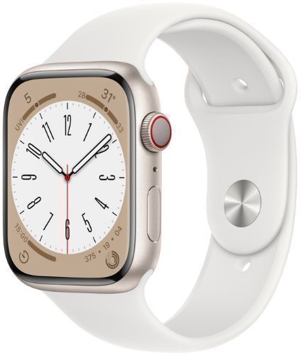 Apple Watch Series 8 (Cellular + GPS) - 32GB - 41mm - Starlight Aluminum Case with White Rubber Sport Band by Apple - Image 2