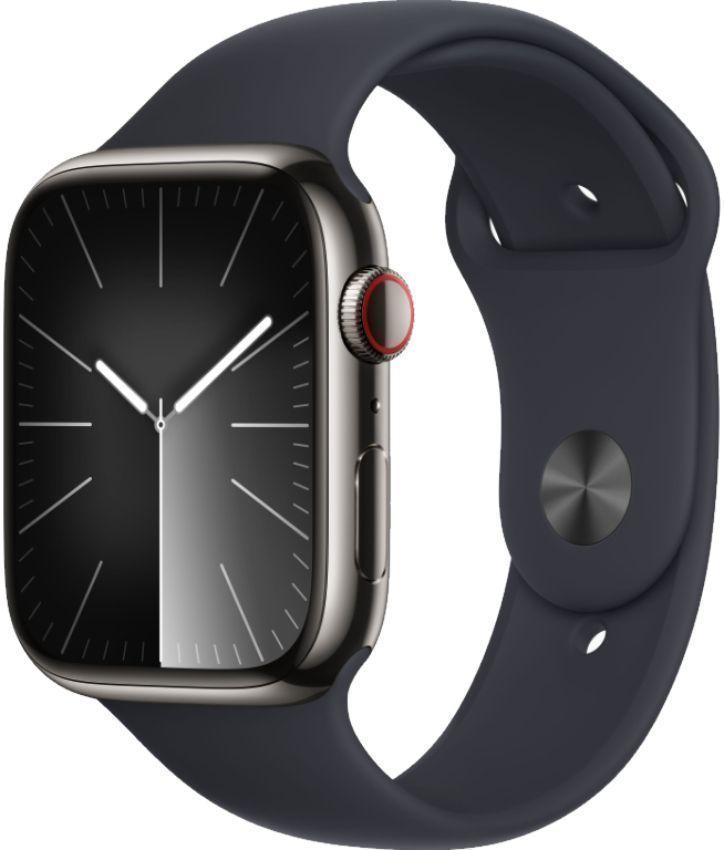 Apple Watch Series 9 (Cellular + GPS) - 64GB - 45mm - Graphite Stainless Steel Case with Midnight Rubber Sport Band - Medium/Large Size by Apple - Image 2