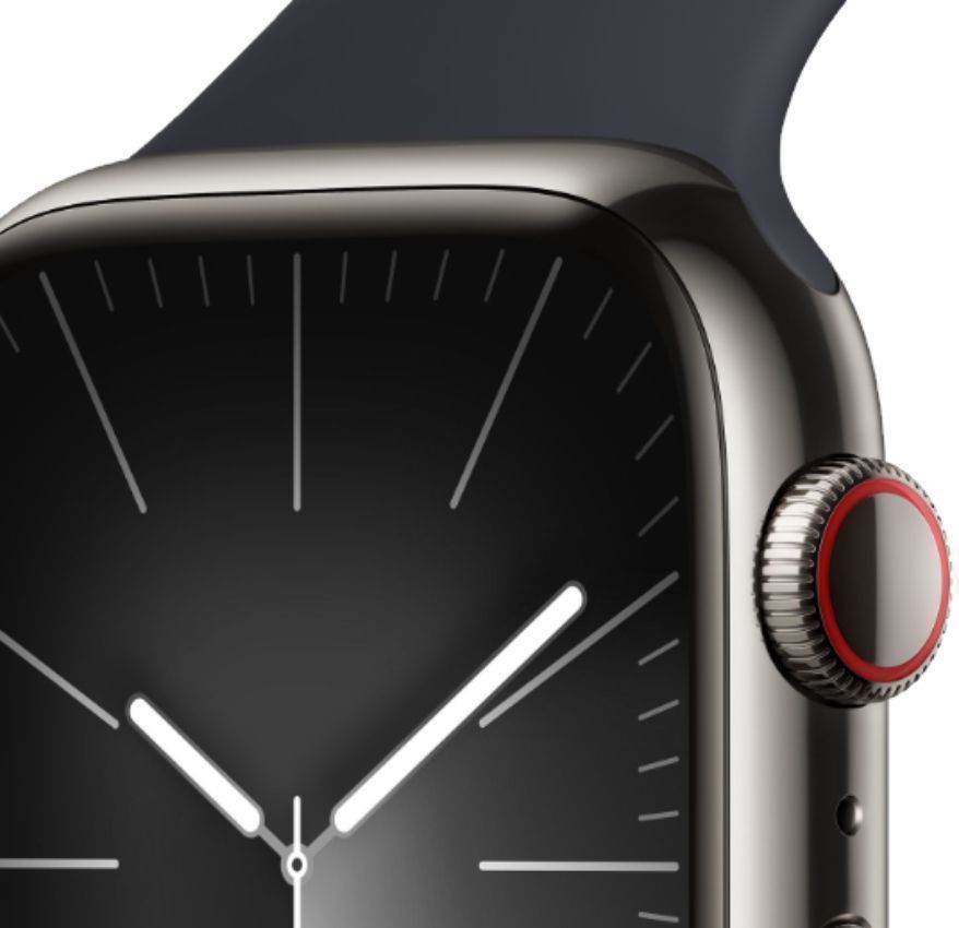 Apple Watch Series 9 (Cellular + GPS) - 64GB - 45mm - Graphite Stainless Steel Case with Midnight Rubber Sport Band - Medium/Large Size by Apple - Image 3