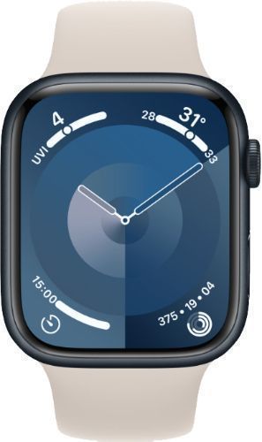 Apple Watch Series 9 (Cellular + GPS) - 64GB - 45mm - Midnight Aluminum Case with Starlight Rubber Sport Band - One Size by Apple - Refurbished - Very Good condition - US$261.99