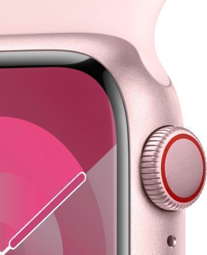 Apple Watch Series 9 (Cellular + GPS) - 64GB - 41mm - Pink Aluminum Case with Light Pink Rubber Sport Band - Small/Medium Size by Apple - Image 3