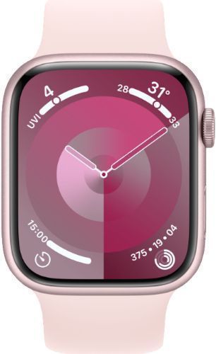 Apple Watch Series 9 (Cellular + GPS) - 64GB - 45mm - Pink Aluminum Case with Light Pink Textile Solo Loop Band - One Size by Apple - Refurbished - Like New condition - US$361.98