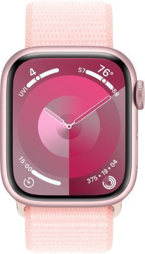 Apple Watch Series 9 (Cellular + GPS) - 64GB - 41mm - Pink Aluminum Case with Light Pink Rubber Sport Loop - Small/Medium Size by Apple - Refurbished - Good condition - US$202.44