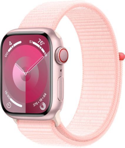 Apple Watch Series 9 (Cellular + GPS) - 64GB - 41mm - Pink Aluminum Case with Light Pink Textile Sport Loop - One Size by Apple - Refurbished - Like New condition - Image 2