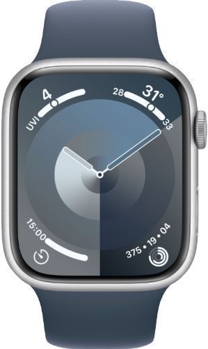 Apple Watch Series 9 (Cellular + GPS) - 64GB - 45mm - Silver Aluminum Case with Storm Blue Rubber Sport Band - Medium/Large Size by Apple - Refurbished - Excellent condition - US$217.49