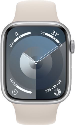 Apple Watch Series 9 (GPS) - 64GB - 45mm - Silver Aluminum Case with Starlight Rubber Sport Band - Medium/Large Size by Apple - Refurbished - Very Good condition - US$434.99