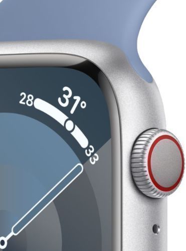 Apple Watch Series 9 (Cellular + GPS) - 64GB - 45mm - Silver Aluminum Case with Winter Blue Rubber Sport Band - Medium/Large Size by Apple - Refurbished - Good condition - Image 3