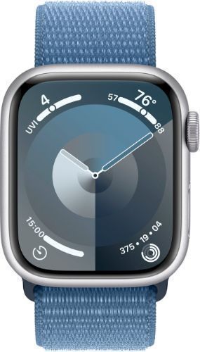 Apple Watch Series 9 (Cellular + GPS) - 64GB - 45mm - Silver Aluminum Case with Winter Blue Textile Sport Loop - One Size by Apple - Refurbished - Good condition - US$188.64
