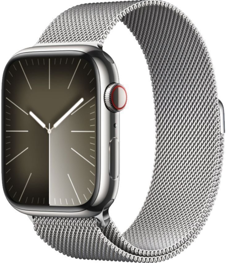 Apple Watch Series 9 (Cellular + GPS) - 64GB - 45mm - Silver Stainless Steel Case with Silver Stainless Steel Milanese Loop Band - One Size by Apple - Refurbished - Good condition - Image 2