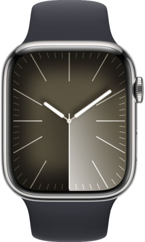 Apple Watch Series 9 (Cellular + GPS) - 64GB - 41mm - Silver Stainless Steel Case with Midnight Rubber Sport Band - One Size by Apple - Refurbished - Like New condition - US$263.98