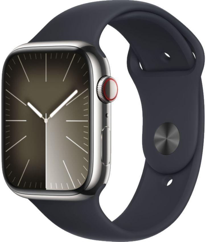 Apple Watch Series 9 (Cellular + GPS) - 64GB - 41mm - Silver Stainless Steel Case with Midnight Rubber Sport Band - One Size by Apple - Refurbished - Like New condition - Image 2