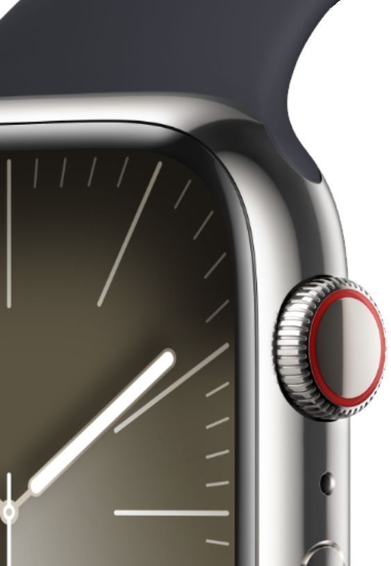 Apple Watch Series 9 (Cellular + GPS) - 64GB - 41mm - Silver Stainless Steel Case with Midnight Rubber Sport Band - One Size by Apple - Refurbished - Like New condition - Image 3