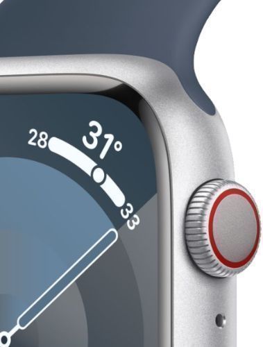 Apple Watch Series 9 (Cellular + GPS) - 64GB - 41mm - Silver Stainless Steel Case with Storm Blue Rubber Sport Band - Small/Medium Size by Apple - Refurbished - Very Good condition - Image 3