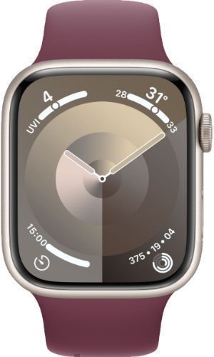 Apple Watch Series 9 (GPS) - 64GB - 41mm - Starlight Aluminum Case with Mulberry Rubber Sport Band - Medium/Large Size by Apple - Refurbished - Good condition - US$230.48