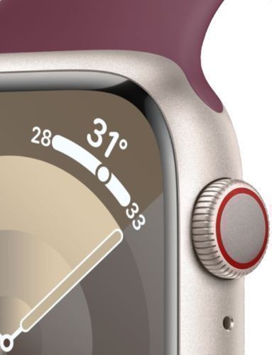 Apple Watch Series 9 (GPS) - 64GB - 41mm - Starlight Aluminum Case with Mulberry Rubber Sport Band - Medium/Large Size by Apple - Refurbished - Good condition - Image 3