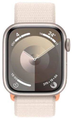 Apple Watch Series 9 (Cellular + GPS) - 64GB - 45mm - Starlight Aluminum Case with Starlight Rubber Sport Loop - Medium/Large Size by Apple - Refurbished - Very Good condition - US$192.44