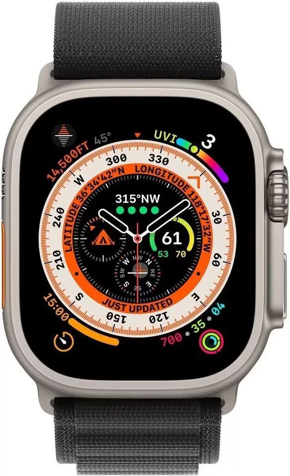 Apple Watch Ultra (Cellular + GPS) - 32GB - 49mm - Titanium Titanium Case with Orange Textile Alpine Loop Band - Large Size by Apple - Refurbished - Very Good condition - US$314.94