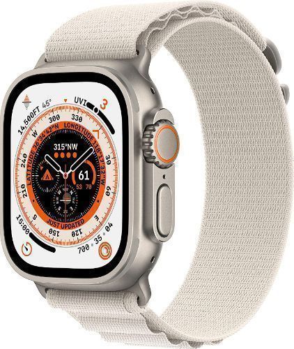 Apple Watch Ultra (Cellular + GPS) - 32GB - 49mm - Titanium Titanium Case with Starlight Textile Alpine Loop Band - Medium Size by Apple - Refurbished - Like New condition - Image 2