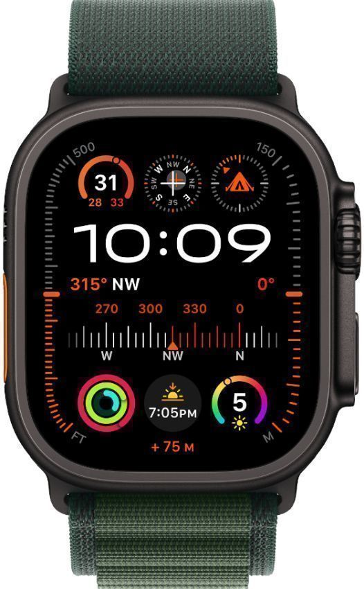Apple Watch Ultra 2 (Cellular + GPS) - 64GB - 49mm - Black Titanium Case with Dark Green Textile Alpine Loop Band - One Size by Apple - Refurbished - Premium condition - US$657.94