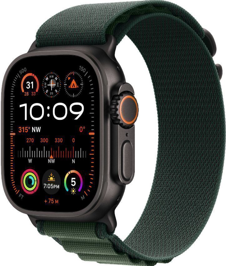Apple Watch Ultra 2 (Cellular + GPS) - 64GB - 49mm - Black Titanium Case with Dark Green Textile Alpine Loop Band - Medium Size by Apple - Image 2