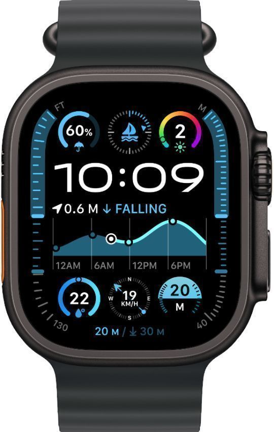 Apple Watch Ultra 2 (Cellular + GPS) - 64GB - 49mm - Black Titanium Case with Black Rubber Ocean Band - Large Size by Apple - Refurbished - Very Good condition - CA$858.98