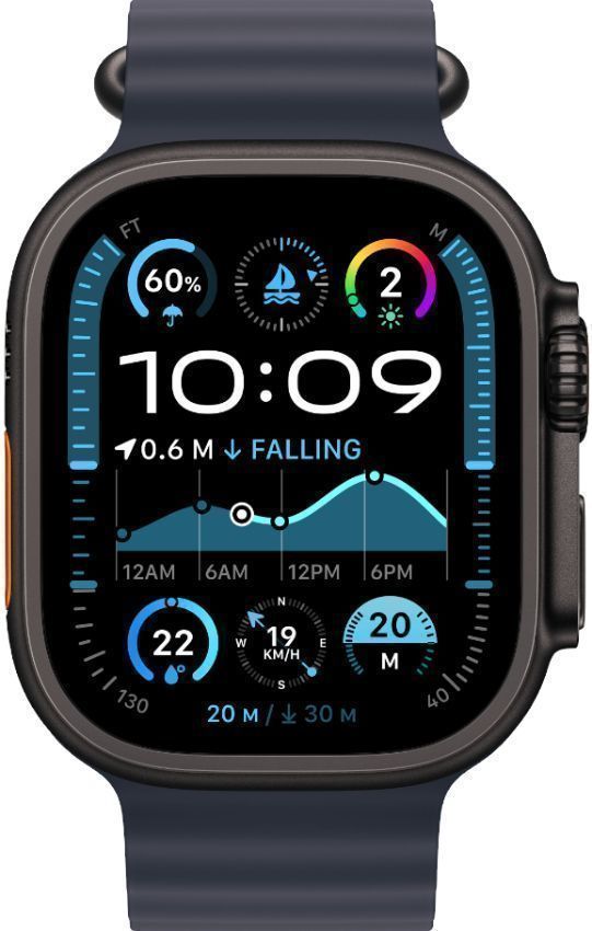Apple Watch Ultra 2 (Cellular + GPS) - 64GB - 49mm - Black Titanium Case with Navy Rubber Ocean Band - One Size by Apple - Refurbished - Very Good condition - US$501.98