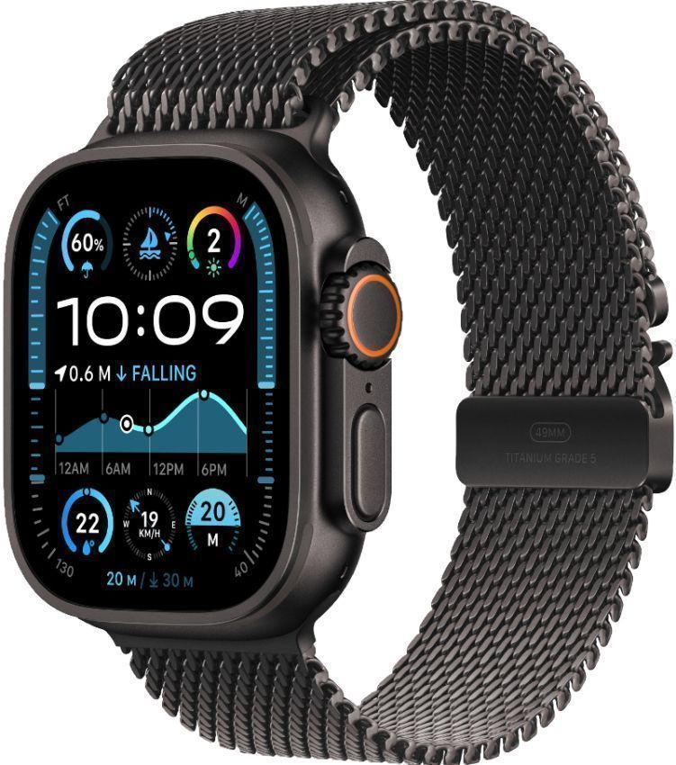 Apple Watch Ultra 2 (Cellular + GPS) - 64GB - 49mm - Black Titanium Case with Black Textile Titanium Milanese Loop Band - One Size by Apple - Image 2