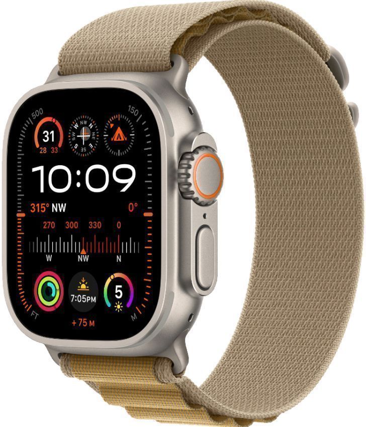 Apple Watch Ultra 2 (Cellular + GPS) - 64GB - 49mm - Titanium Titanium Case with Tan Textile Alpine Loop Band - M/L Size by Apple - Image 2