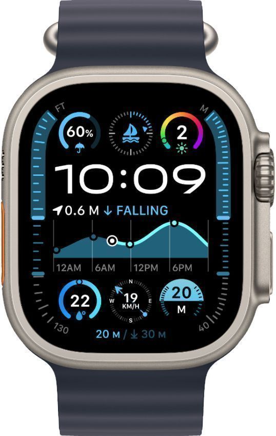 Apple Watch Ultra 2 - 64GB - 49mm - Titanium Titanium Case with Navy Rubber Ocean Band - Small Size by Apple - Refurbished - Very Good condition - CA$666.99