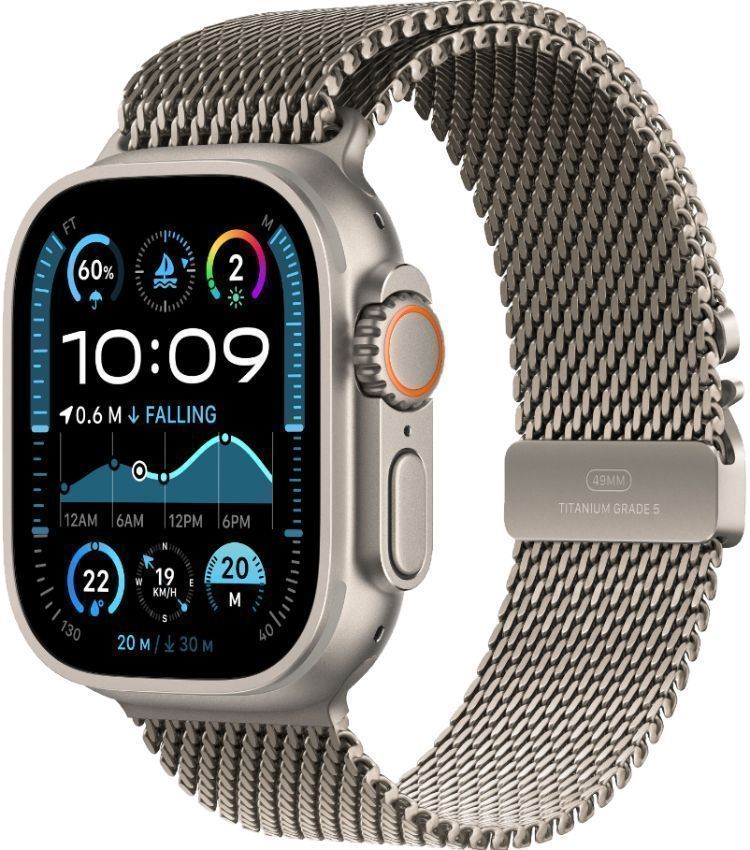 Apple Watch Ultra 2 (Cellular + GPS) - 64GB - 49mm - Titanium Titanium Case with Natural Textile Titanium Milanese Loop Band - M/L Size by Apple - Refurbished - Like New condition - Image 2