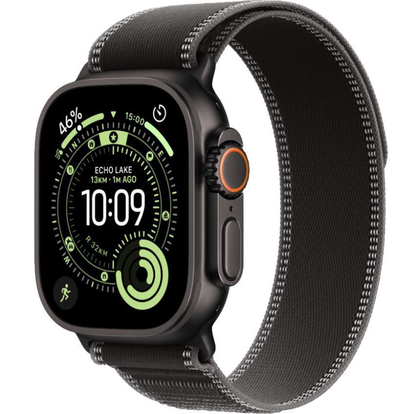 Apple Watch Ultra 3 - 64GB - 49mm - Black Titanium Case with Black/Charcoal Nylon Weave Trail Loop Band - M/L Size by Apple - Image 2