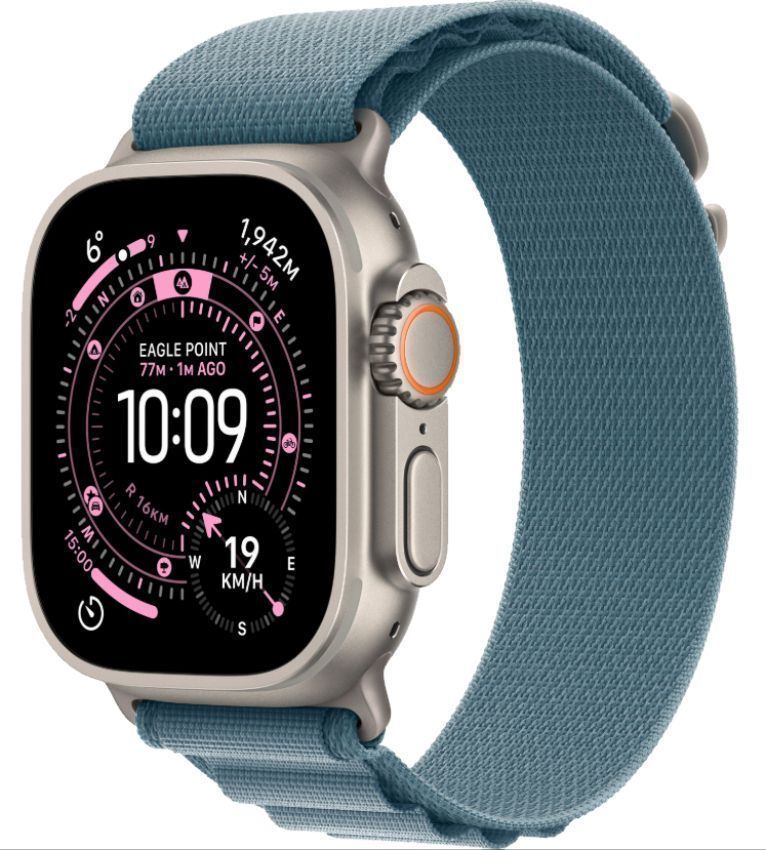Apple Watch Ultra 3 - 64GB - 49mm - Natural Titanium Case with Light Blue Nylon Weave Alpine Loop Band - One Size by Apple - Refurbished - Like New condition - Image 2