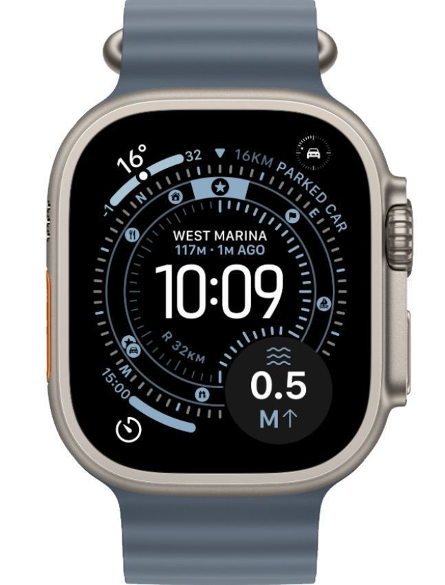 Apple Watch Ultra 3 - 64GB - 49mm - Natural Titanium Case with Anchor Blue Nylon Weave Ocean Band - M/L Size by Apple - Refurbished - Premium condition - US$656.99