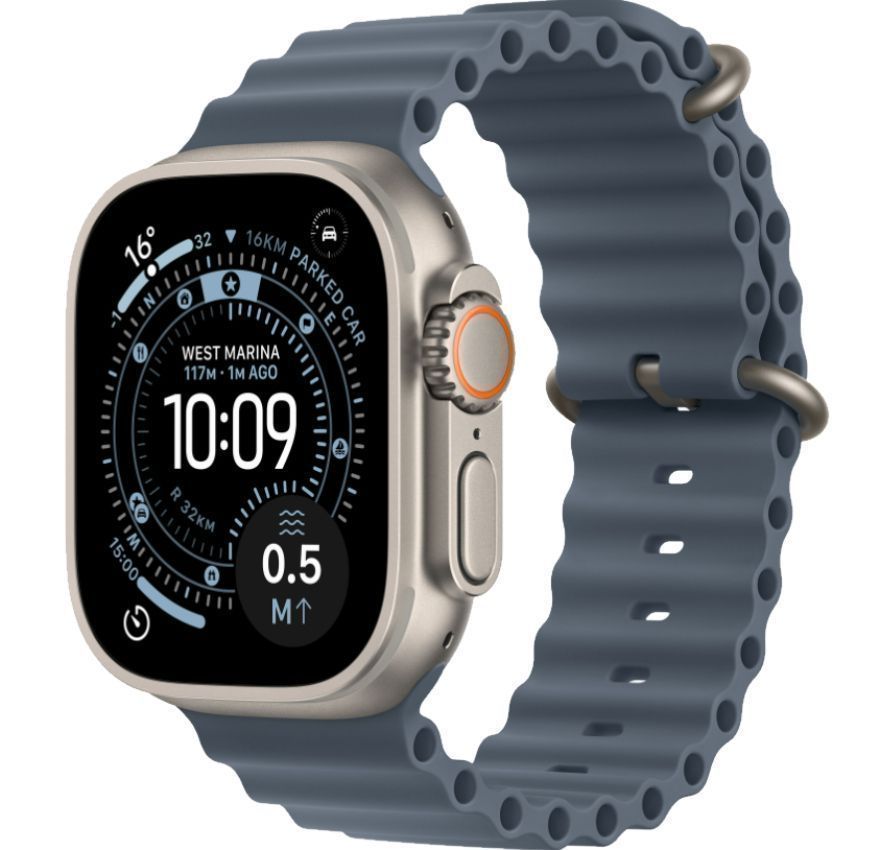 Apple Watch Ultra 3 - 64GB - 49mm - Natural Titanium Case with Anchor Blue Nylon Weave Ocean Band - M/L Size by Apple - Image 2