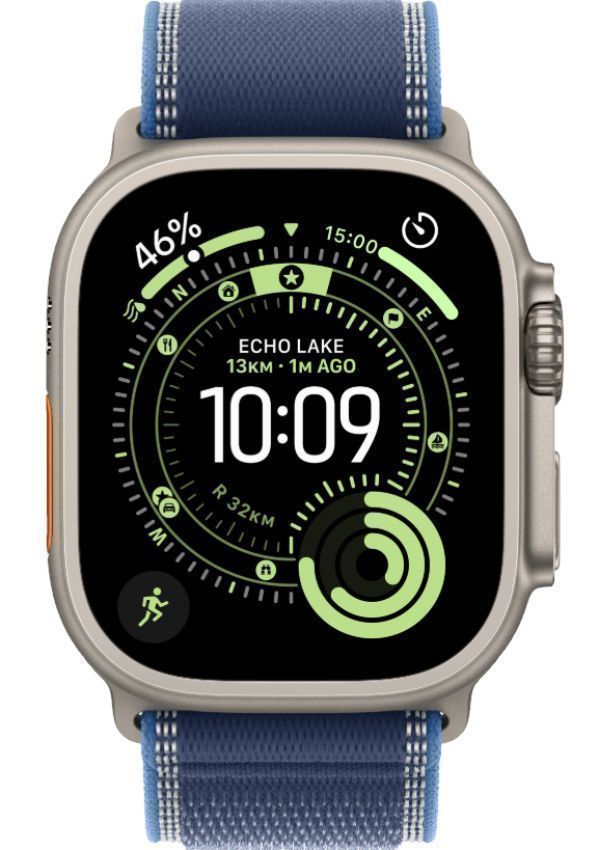 Apple Watch Ultra 3 - 64GB - 49mm - Natural Titanium Case with Blue/Bright Blue Nylon Weave Trail Loop Band - S/M Size by Apple - Refurbished - Premium condition - US$696.99