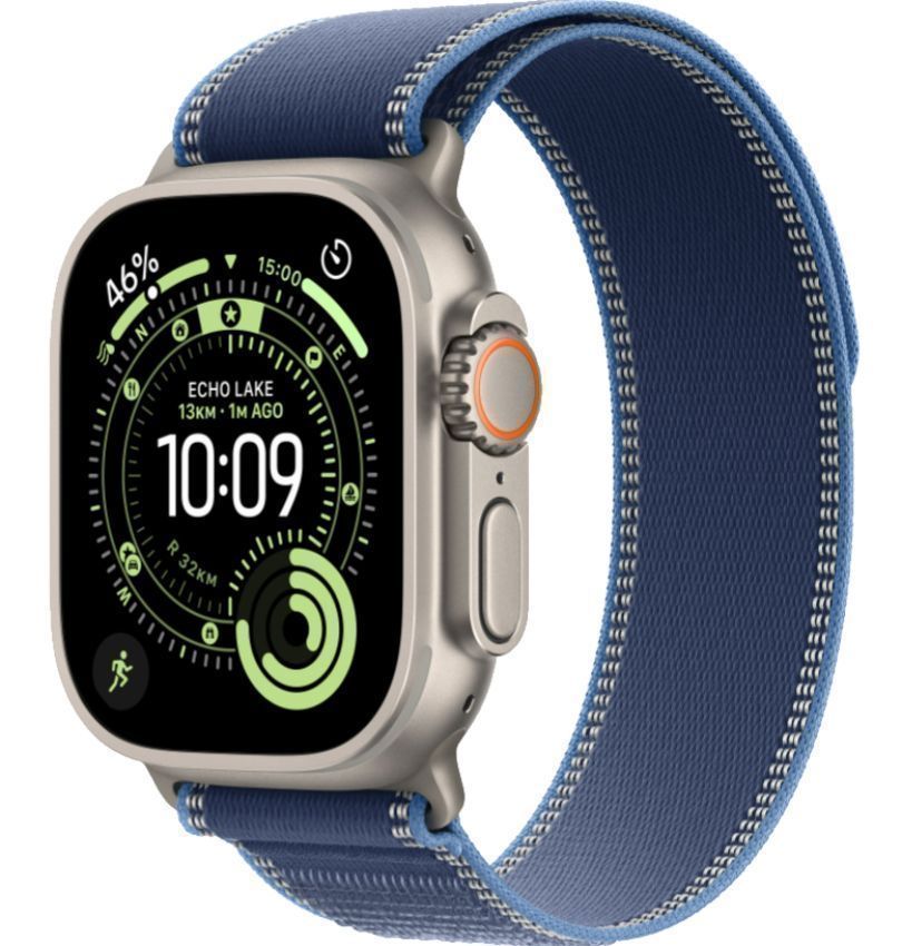 Apple Watch Ultra 3 - 64GB - 49mm - Natural Titanium Case with Blue/Bright Blue Fluoroelastomer Trail Loop Band - Medium Size by Apple - Image 2
