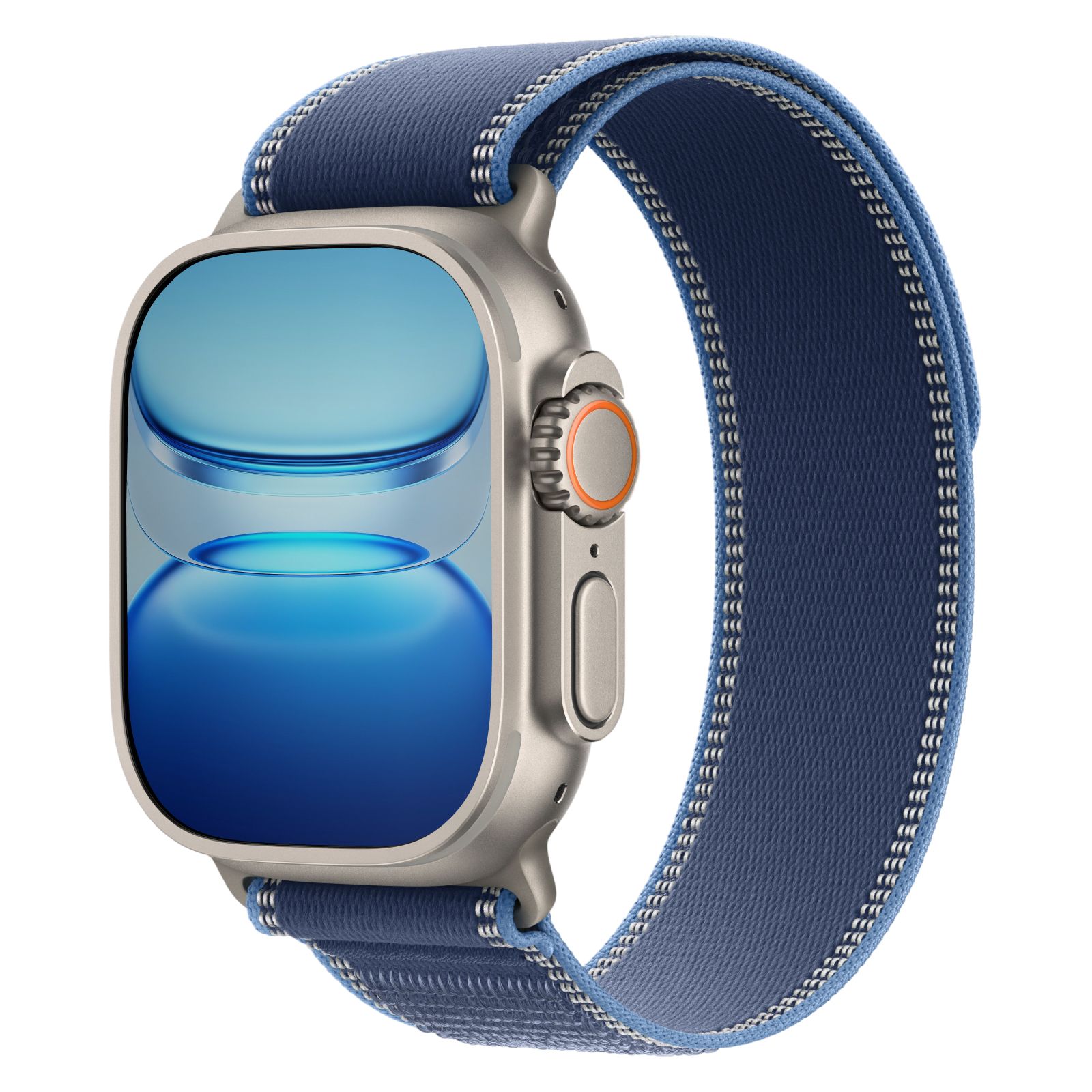 Apple Watch Ultra 3 - 64GB - 49mm - Natural Titanium Case with Blue/Bright Blue Fluoroelastomer Trail Loop Band - Medium Size by Apple - Image 3