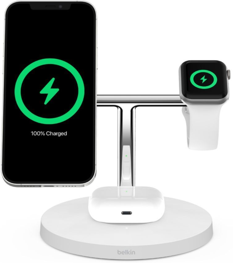 Belkin BoostCharge 3-in-1 Wireless Charger with MagSafe 15W - White by Belkin - Refurbished - Premium condition - US$71.44