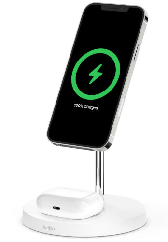 Belkin BOOST↑CHARGE PRO 2-in-1 Wireless Charger Stand with MagSafe 15W - White by Belkin - Refurbished - Brand New condition - US$115.88