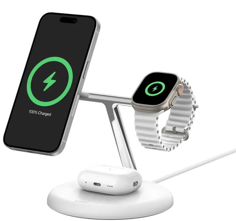 Belkin BoostCharge Pro 3-in-1 Magnetic 15W Charging Stand - White by Belkin - Refurbished - Premium condition - US$101.44
