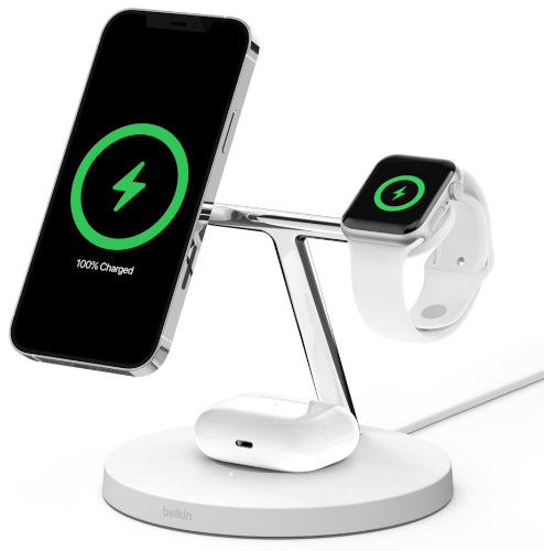 Belkin BOOST↑CHARGE(TM) PRO 3-in-1 Wireless Charger with MagSafe 15W - White by Belkin - Refurbished - Very Good condition - US$111.98