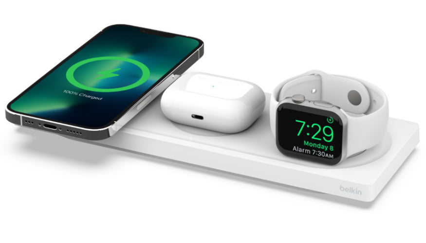 Belkin BOOSTCHARGE PRO 3-in-1 Wireless Charging Pad with MagSafe - White by Belkin - Refurbished - Brand New condition - US$151.98
