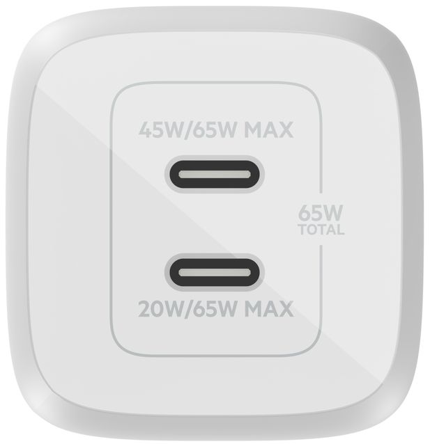 Belkin BoostCharge Pro Dual USB-C GaN Wall Charger with PPS 65W + USB-C to USB-C Cable - White by Belkin - Refurbished - Very Good condition - Image 3