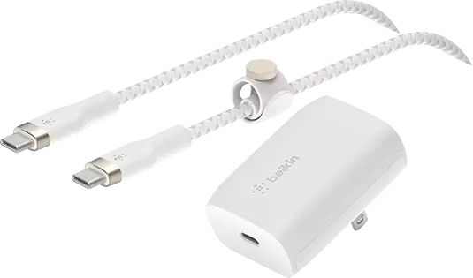 Belkin BoostCharge USB-C PD Wall Charger With PPS + Pro Flex USB-C To USB-C Cable Magnetic Cable - White by Belkin - Refurbished - Brand New condition - US$50.98