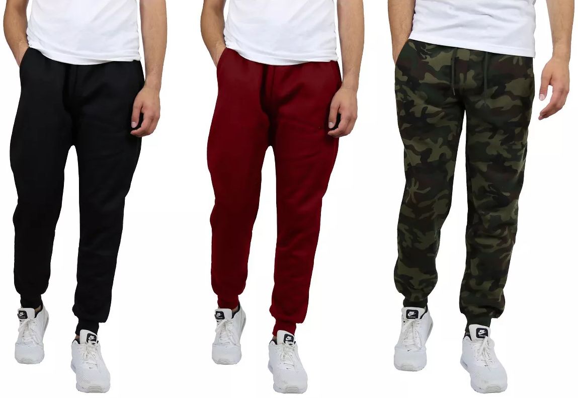 Blue Ice Men's Modern Fit Fleece Jogger Sweatpants X-Large (3-Pack) - Black-Burgundy-Woodland by Blue Ice - Refurbished - Brand New condition - US$25.99
